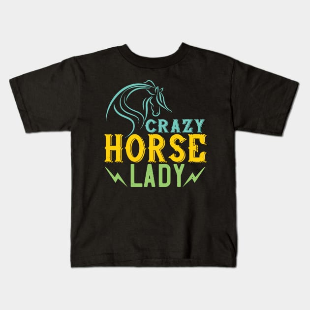 Crazy Horse Lady Kids T-Shirt by HelloShirt Design